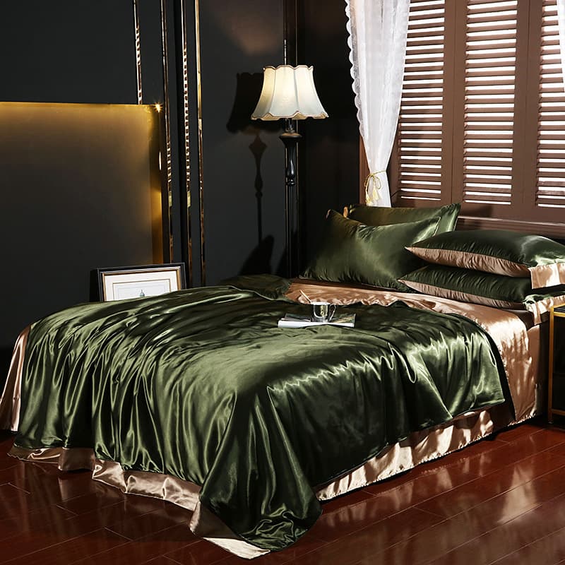 European Style Solid Color Washed Silk 4-Piece Bedding Set, Double-Sided Ice Silk Satin Duvet Cover, Bare Sleep Fitted Sheet Bedding