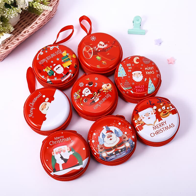 Christmas Tin Coin Purse Round New Year Horse Coin Storage Bag Festival Children's Handheld Earphone Case