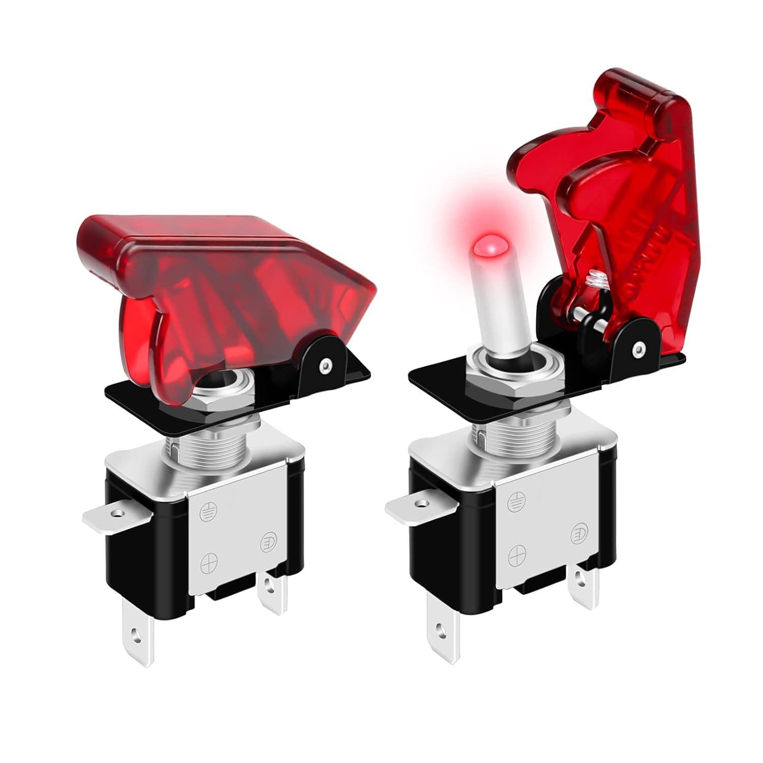 ASW07D Car Modification Switch, LED Light Rocker Switch with Protective Cover, 12V 20A