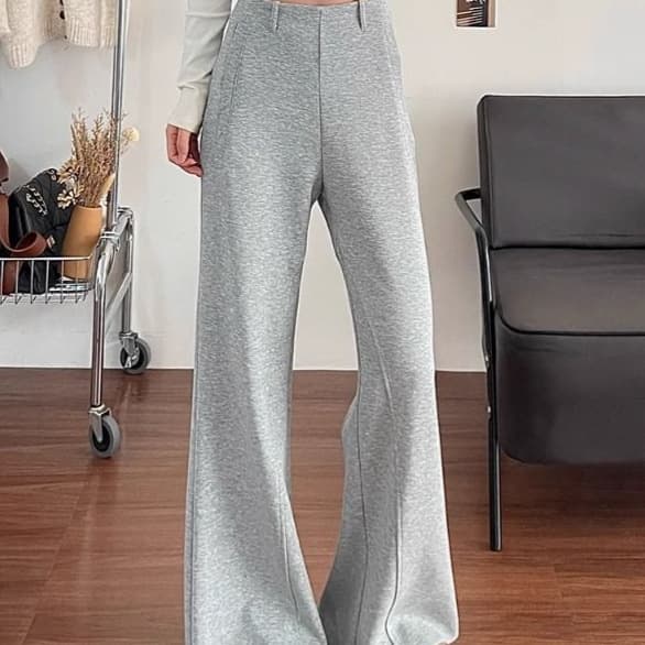 Designed gray low-waisted slightly flared casual pants, new style, loose and slimming, non-legged, slim-fitting, walking sports pants, floor mopping pants