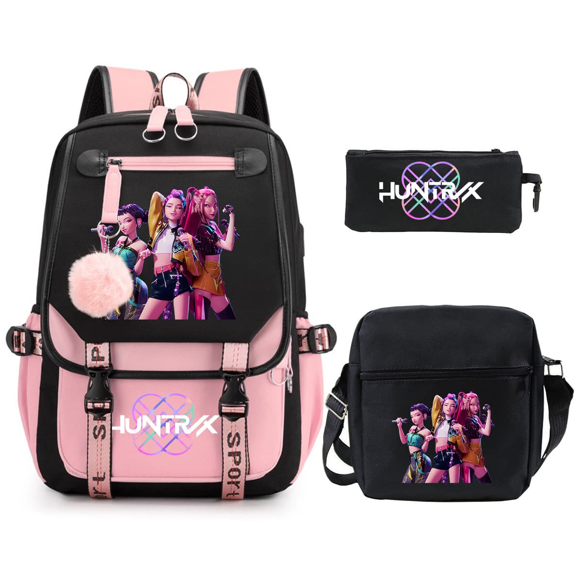 2025 New Amazon KPop Witch Girl Group Student Backpack Set with Pencil Case and Crossbody Bag