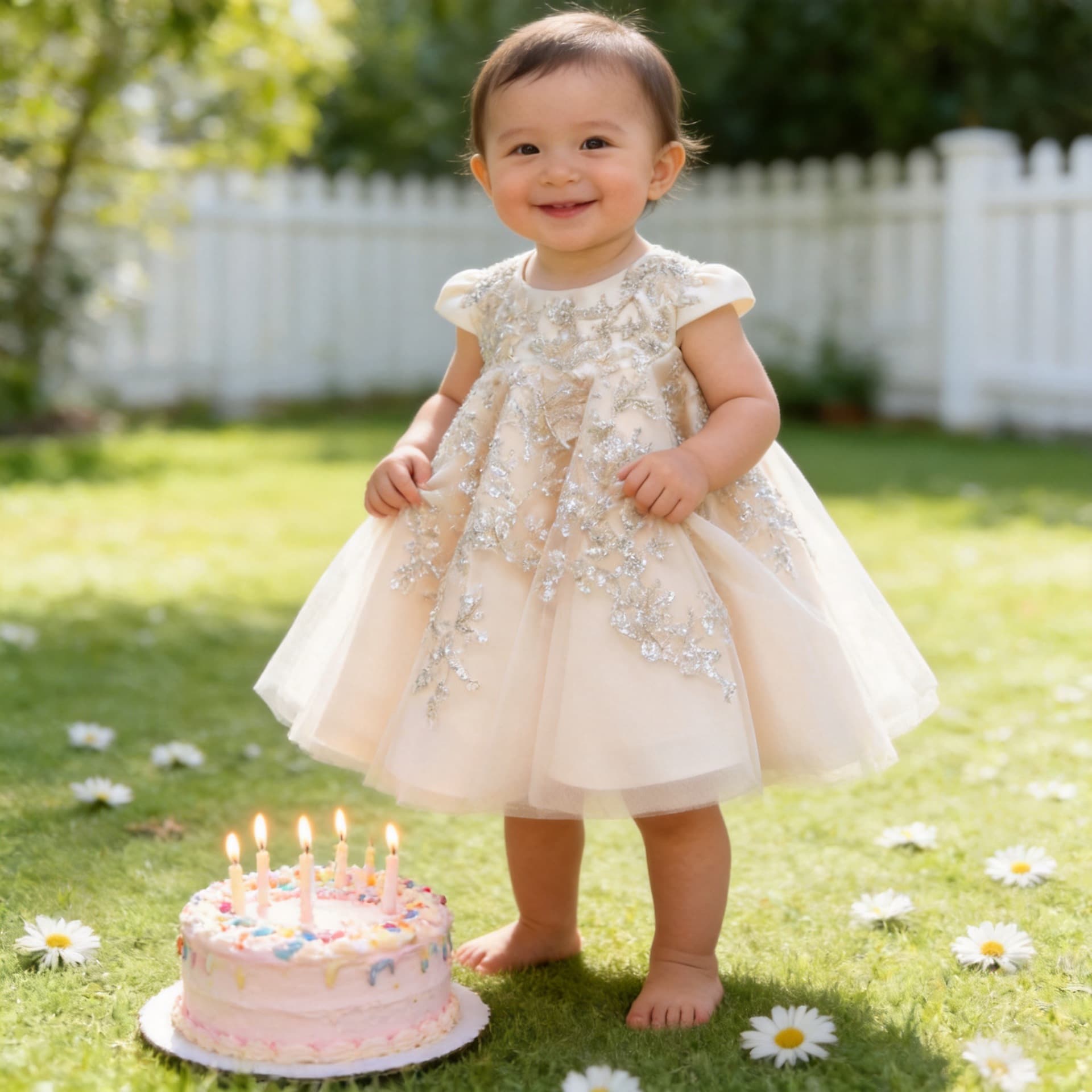 Premium Cross-Border Baby Girl First Birthday Party Dress Korean High-Waist Birthday Gown Flower Girl Princess Dress
