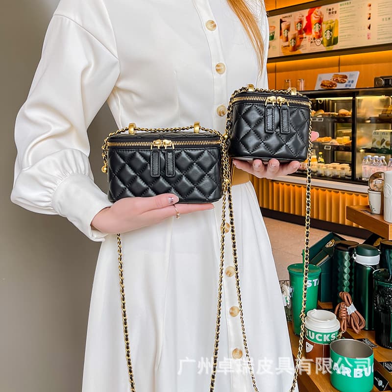 Chanel-style box bag with gold ball diamond quilted chain bag, genuine leather 2026 new mini square bag for women, crossbody summer