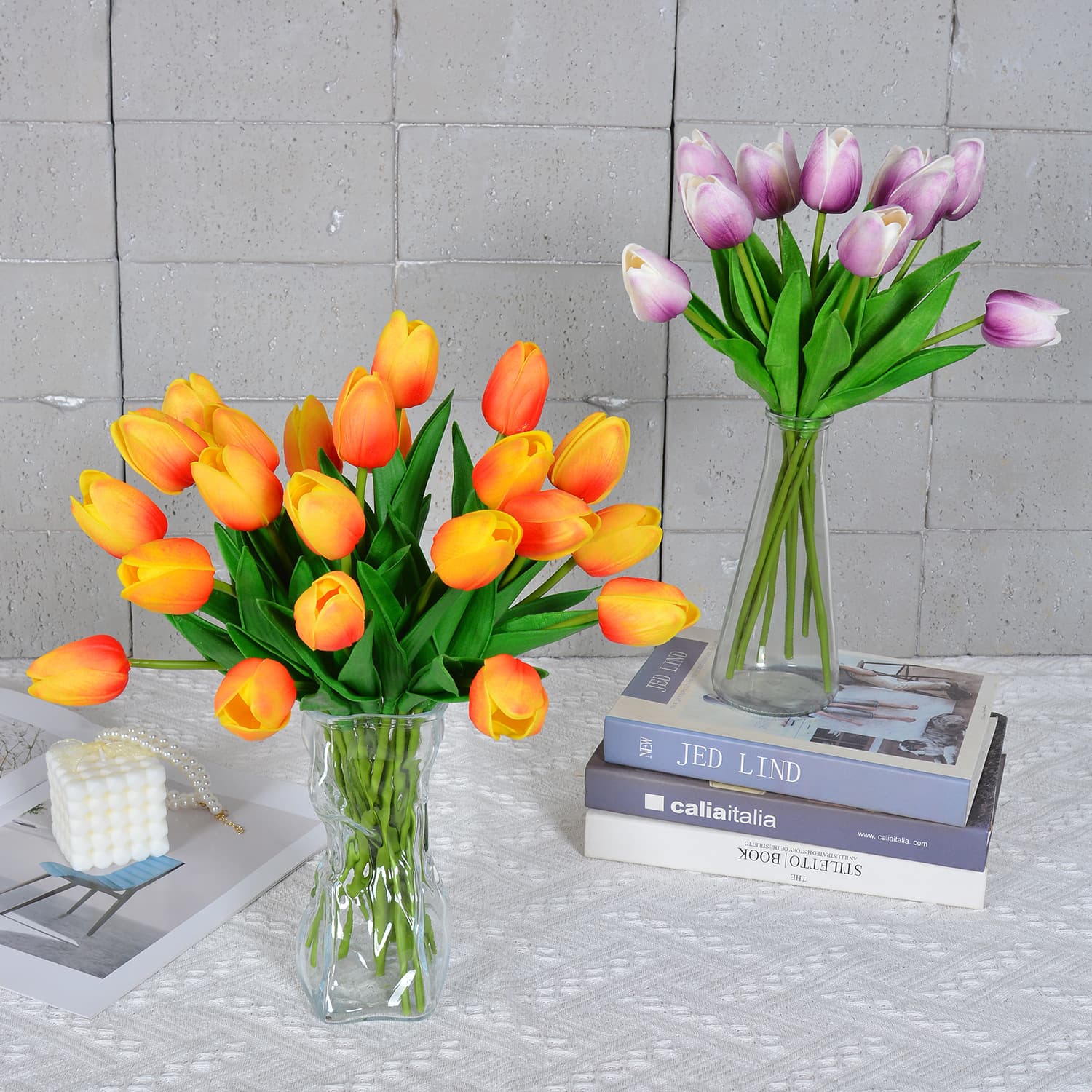 Cross-border Direct Supply Artificial Tulip Flowers Wedding Living Room Floral Arrangement High-End Realistic Decorative Fake Flowers