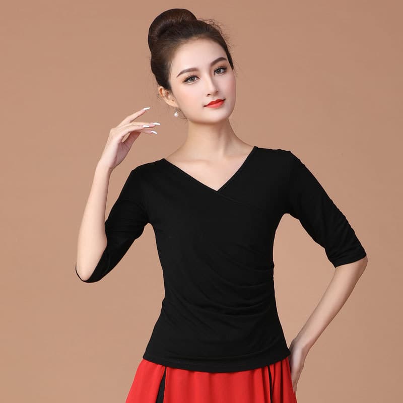 Square Dance Costume Top T-Shirt Short Sleeve Women's New Base Shirt Modal Slim Fit Practice Dancewear