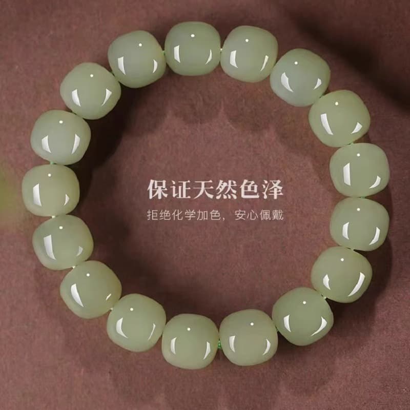 Official Flagship Store Natural Clear Water Hetian Jade Bracelet Xinjiang Old Pit Jade Men's and Women's Bracelet Summer Plain Round Beads