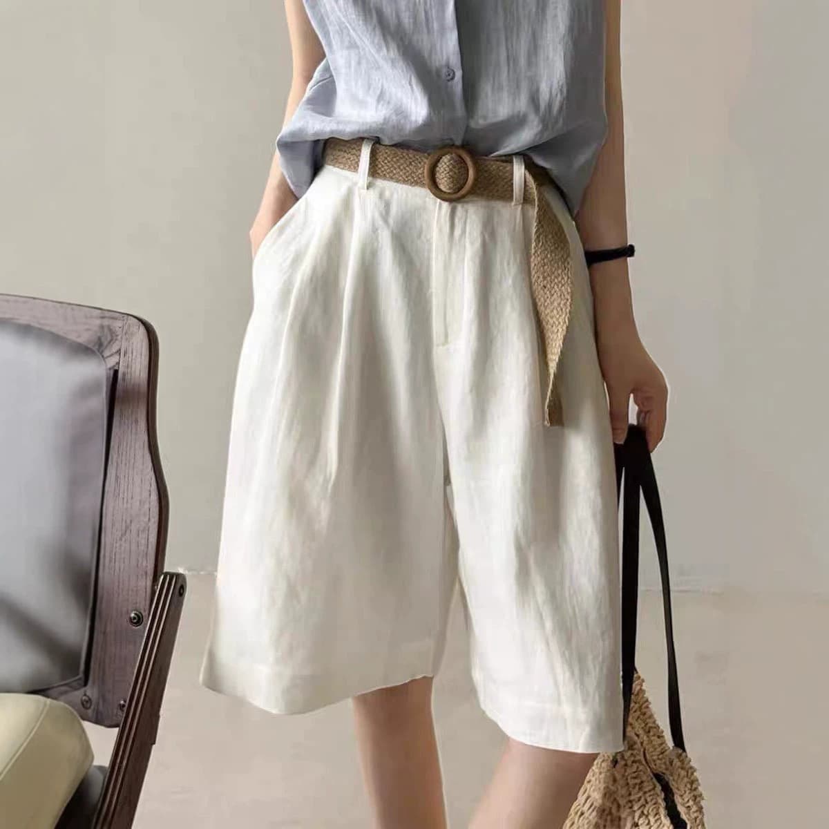 recommend! Linen wide-leg pants for women 26 summer casual high-waist shorts loose five-quarter pants drape slim straight pants