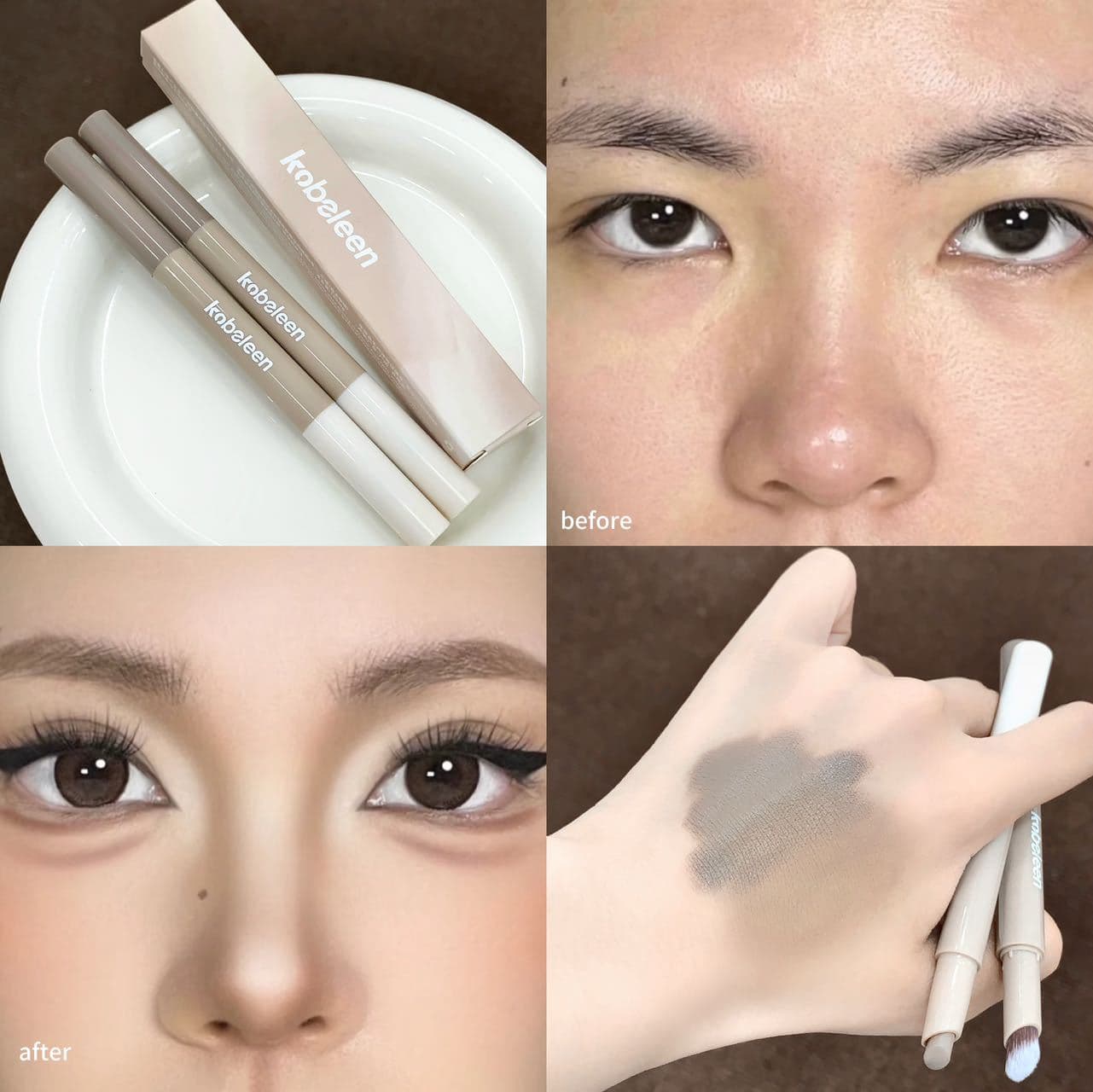 kakashow Dual-Ended Contour Stick 3D Natural Brightening Highlight Contour Concealer Long-Lasting Makeup Contour Stick for Beginners