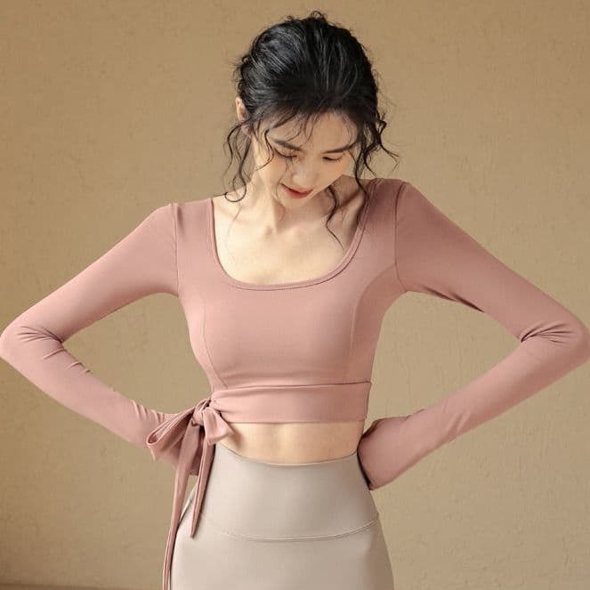 Yoga clothing long-sleeved shirt with chest pad for women Pilates gymnastics training dance sexy tight sports running