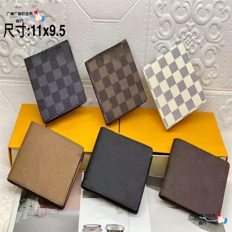 Short Wallet PU Leather Wallet for Export, European and American Classic Plaid Fashion Trendy Men's 60223, Multiple Card Slots