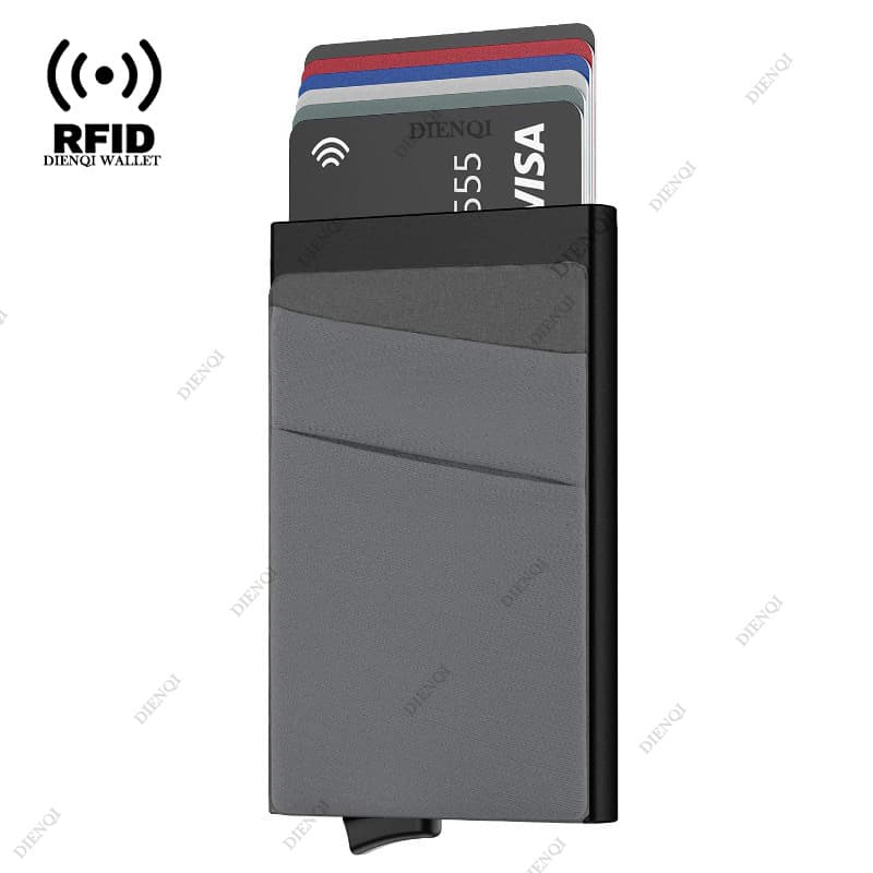 RFID Ultra-Thin Metal Bank Card Holder with Auto Pop-Up Card Case, ID Card Box, Men's Wallet Cardholder