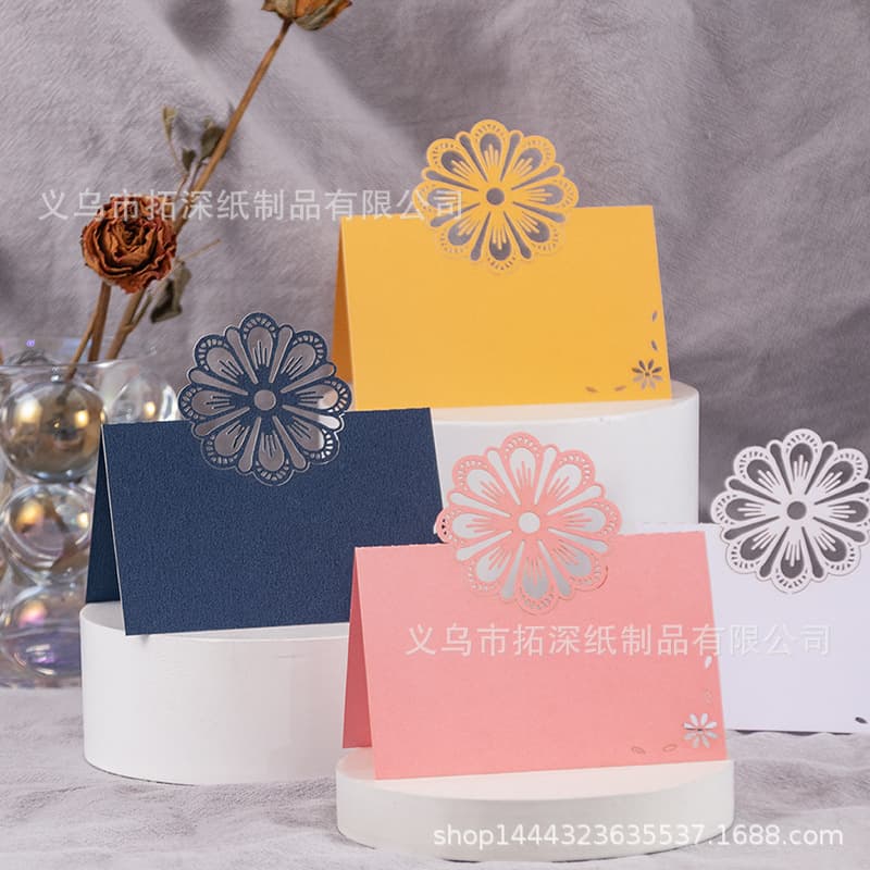 Export hollow-out seat card, flower theme 3D table card, laser hollow-out, wedding table card.