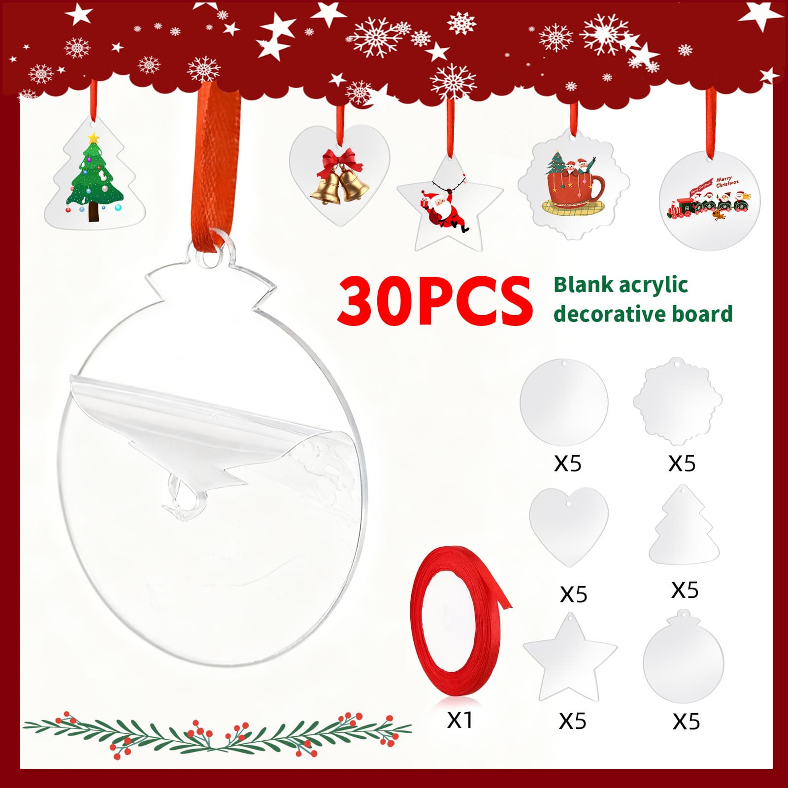 Transparent Acrylic Cross-border 2D Cartoon Keychain Christmas Theme Party Holiday Decoration DIY Key Ring