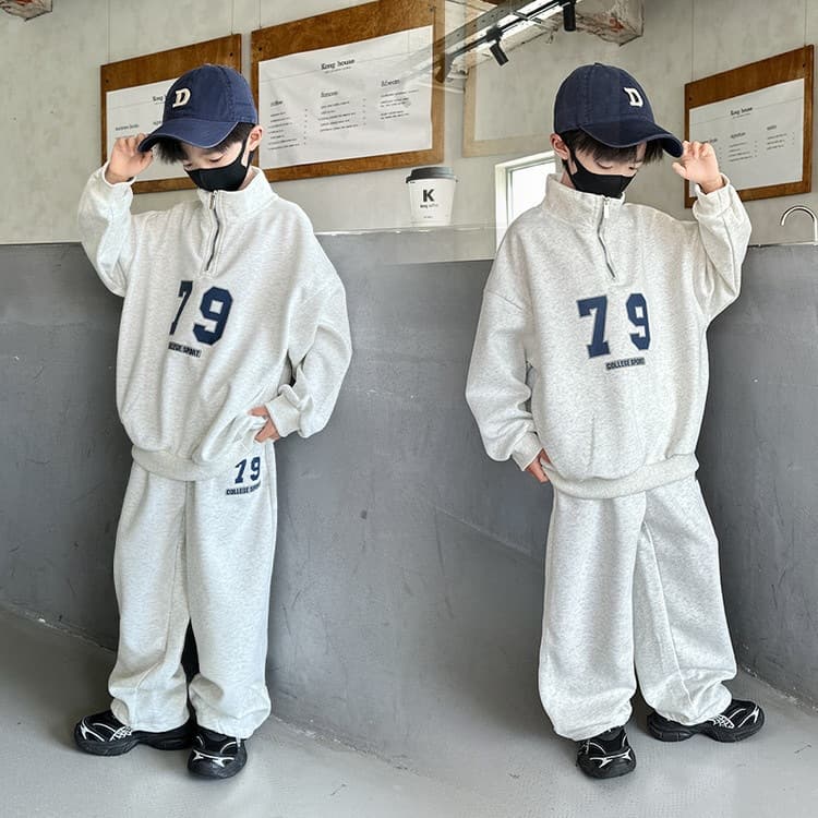 Boys 2025 Autumn Baby Handsome Stand Collar Letter Casual Set Sweatshirt Pants Toddler Two-Piece Trendy