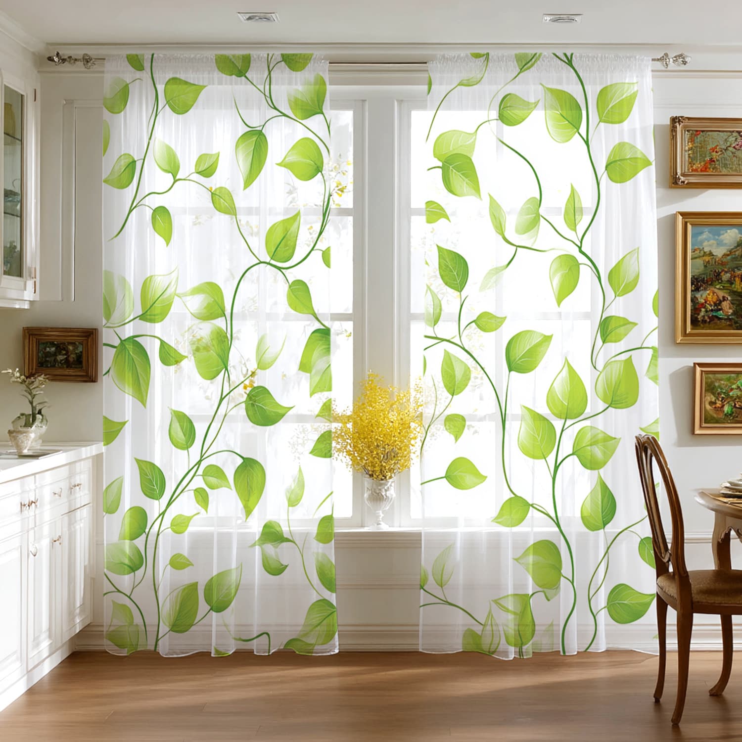 JIT Shaoxing source manufacturer direct, digitally printed green plant export curtains and window sheers, digitally printed curtains.