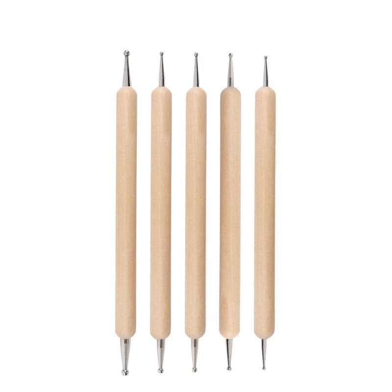 5-piece set of double-headed manicure pens, wooden rods, dot drill and creasing pens, clay sculpture tools, hook-and-loop pens, clay stippling needles