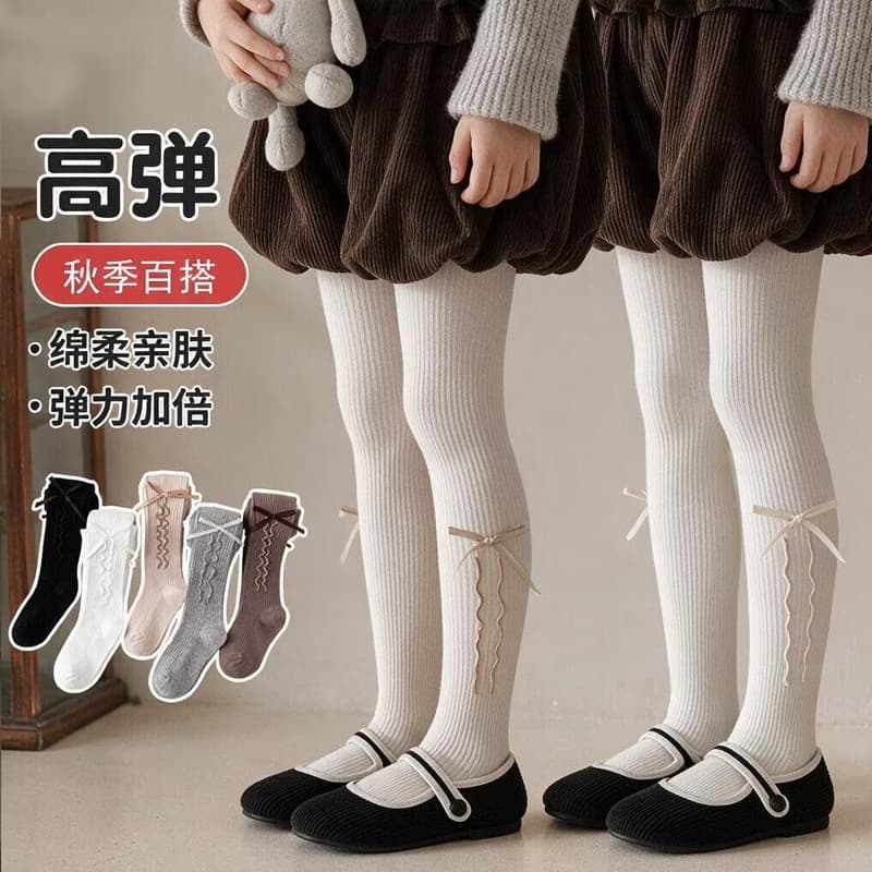 Girls Tights Autumn Medium Thick Combed Cotton Kids Footed Tights Korean Sweet Butterfly Bow Baby Leggings