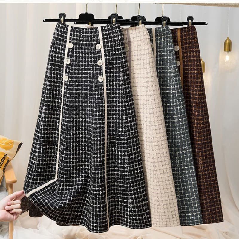 Knitted Skirt for Women Fall Winter New High-Waist Mid-Length A-Line Pleated Skirt, Flared Skirt Hides Hips and Slims