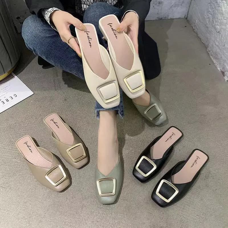 2024 New Fashionable Women's Half Slippers with Buckle, High Heel, Soft Sole, Anti-Slip, Outdoor Wear, Raised Plastic Comfort Slippers