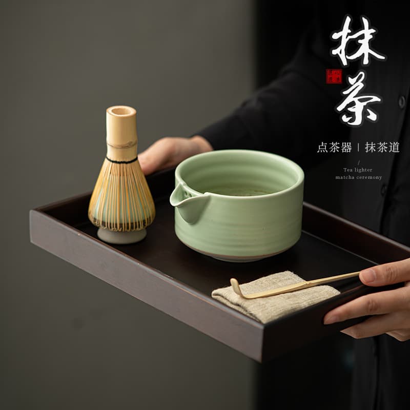 Ceramic Ru Kiln Tea Whisk Stand Matcha Bowl Set, Tea Art Tools for Tea Whisking and Tea Painting, Complete Matcha Tea Set