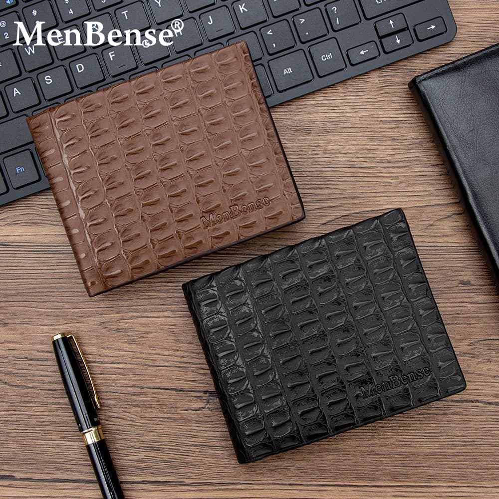 Cross-border trend crocodile pattern men's short wallet large capacity multi-card slot tri-fold bag hidden line craft hinge wallet