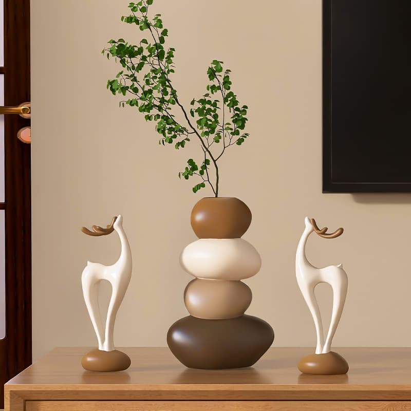 Fortune Vase with Deer Desktop Decoration for Living Room, Dining Room, TV Cabinet, Housewarming Gift for Friends