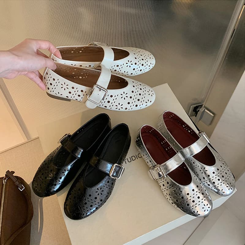 Sheepskin Version~2026 Spring/Summer New French-Style Hollow-Carved Perforated Mary Jane Women's Genuine Leather Shoes