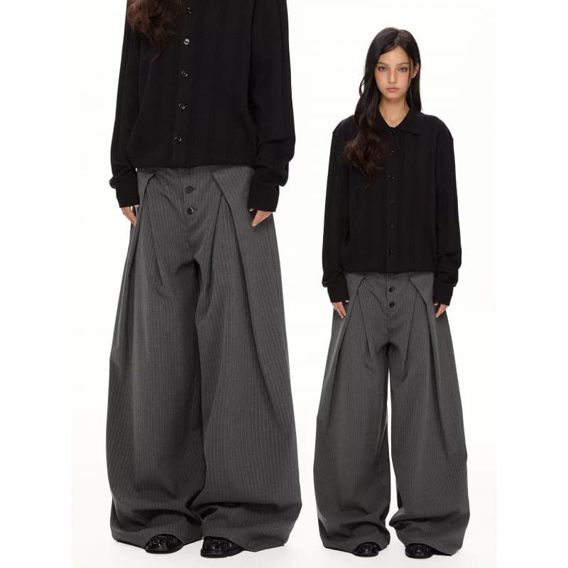 Old Money Style A-Line Pleated Stripe Suit Pants for Men and Women Cleanfit Loose Wide Leg Casual Cargo Pants Trendy