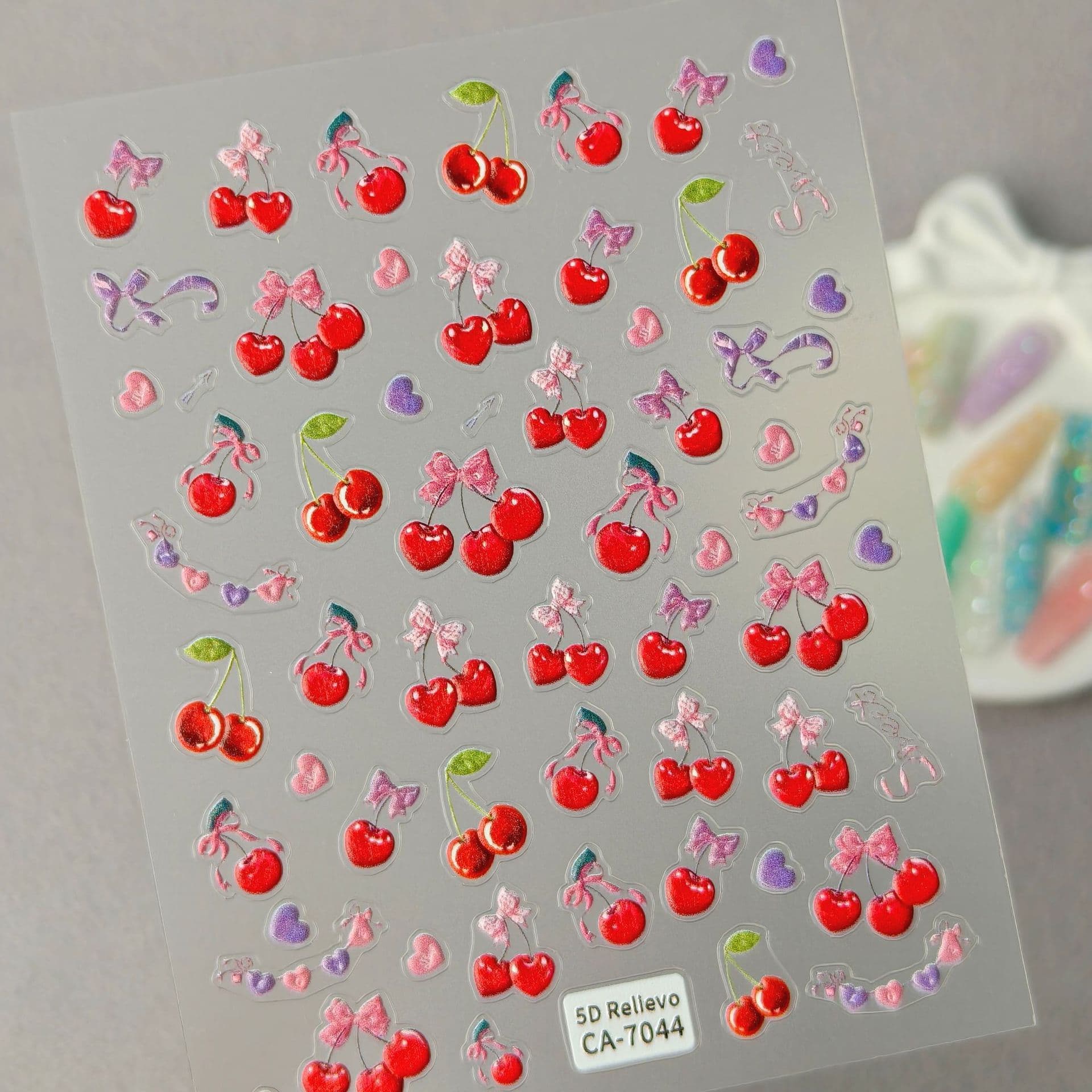 Sweet Cherry Nail Art Stickers 5D Relief Red Wine Color Nail Decorations Fruits Themed Beauty Nail Stickers CA Style