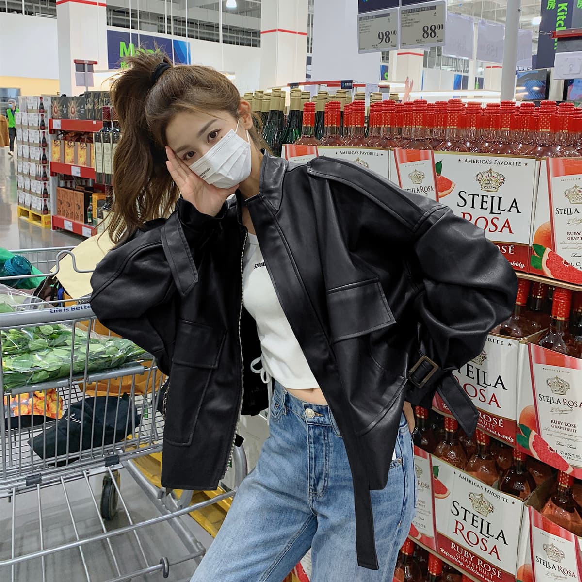 Vintage PU Leather Motorcycle Jacket for Women, Short Cropped Style, 2025 New Arrival, Small Size Friendly, Black and Chestnut