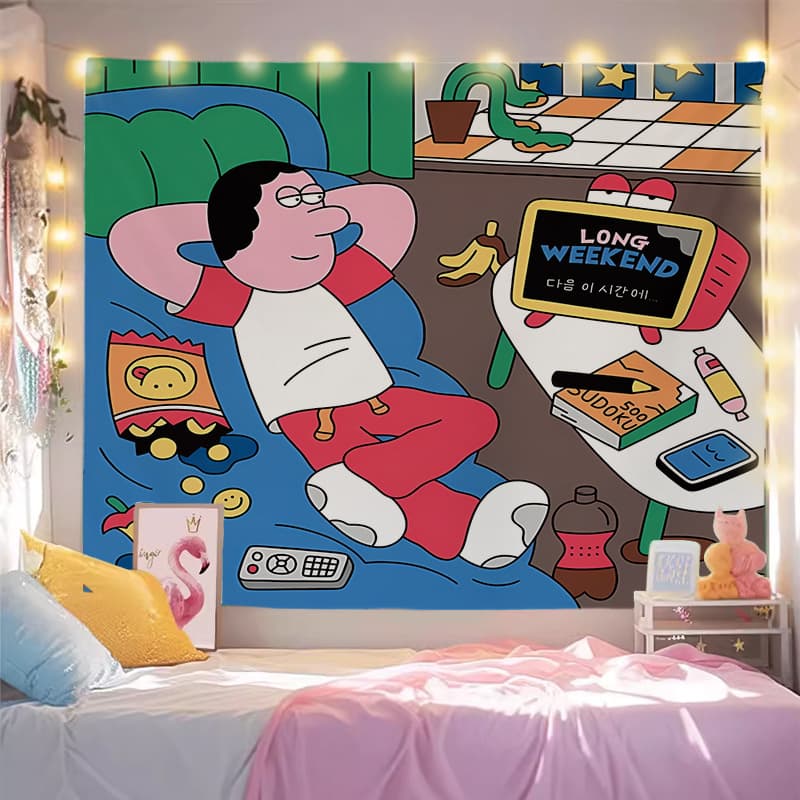 Dopamine Cartoon Background Wall Hanging Cloth Wall Cloth Dormitory Decoration Cloth Room Cover-Up Rental House Renovation Does Not Fade