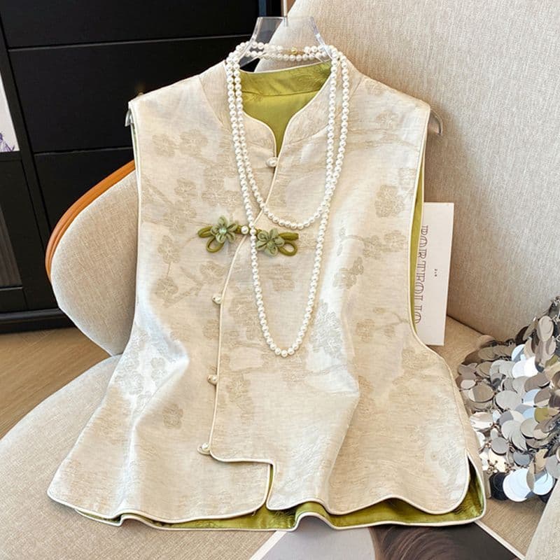 2026 New Early Spring Elegant Jacquard Round Neck Top with Chinese Style New Chinese Vest for Women