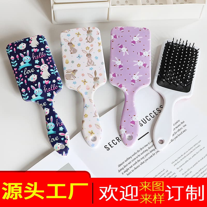 Cross-border Amazon Leopard Print Hair Cushion Comb Detangling Square Comb Cartoon Plastic Comb Factory Custom Massage Comb
