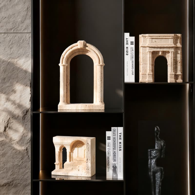 Modern Simple Wabi-Sabi Style Yellow Travertine Architectural Model Marble Carving Ornaments Model Room Decorations