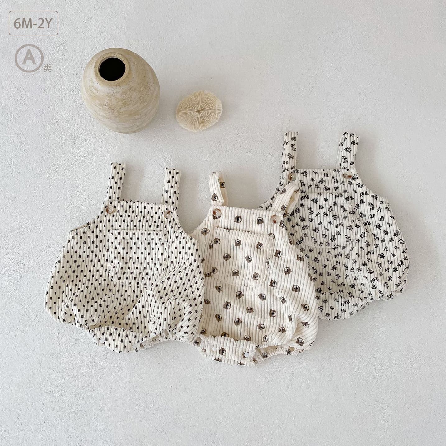 2025 autumn clothing for infants and young children, male and female babies, pit strip printing, versatile essential suspenders, one-year-old rompers, and fart clothes