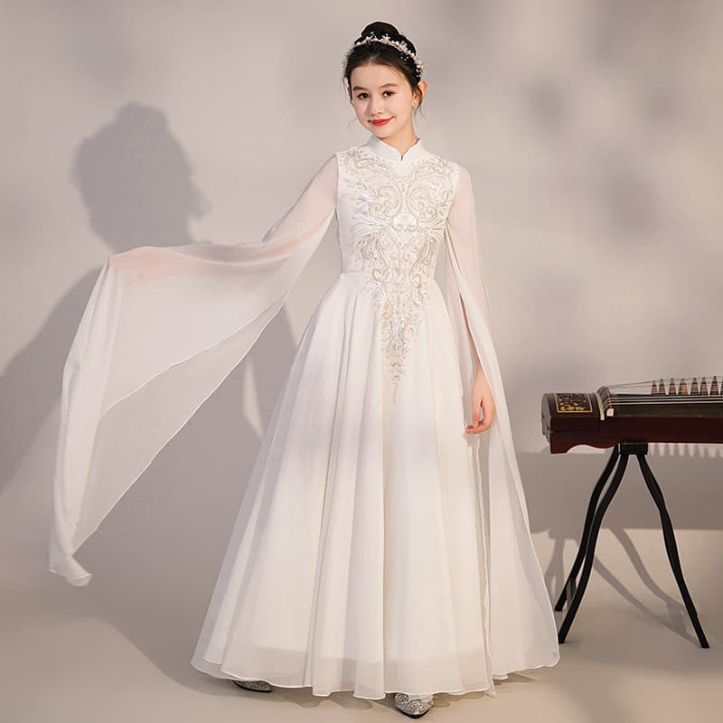 2026 New Chinese Style Girls Guzheng Performance Dress, Children's Catwalk Gown, Folk Music Ancient Style Art Exam Performance Costume