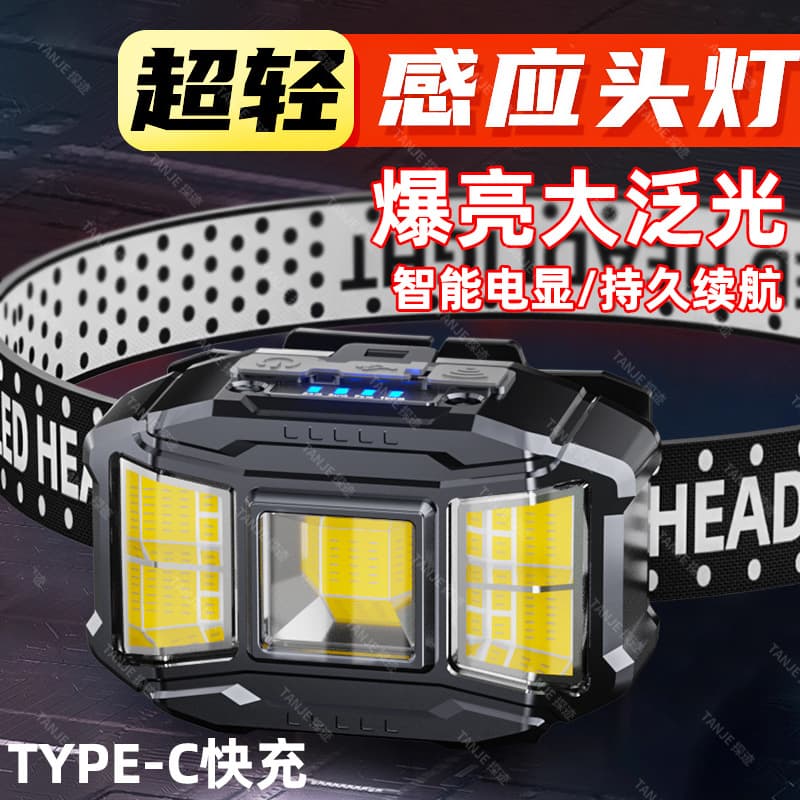 Wide Flood Work Headlamp with Strong and Super Bright Light, Rechargeable with Ultra-Long Battery Life, Red Light Feature for Outdoor Auto Repair, Diffused Light Sensor Miner's Lamp