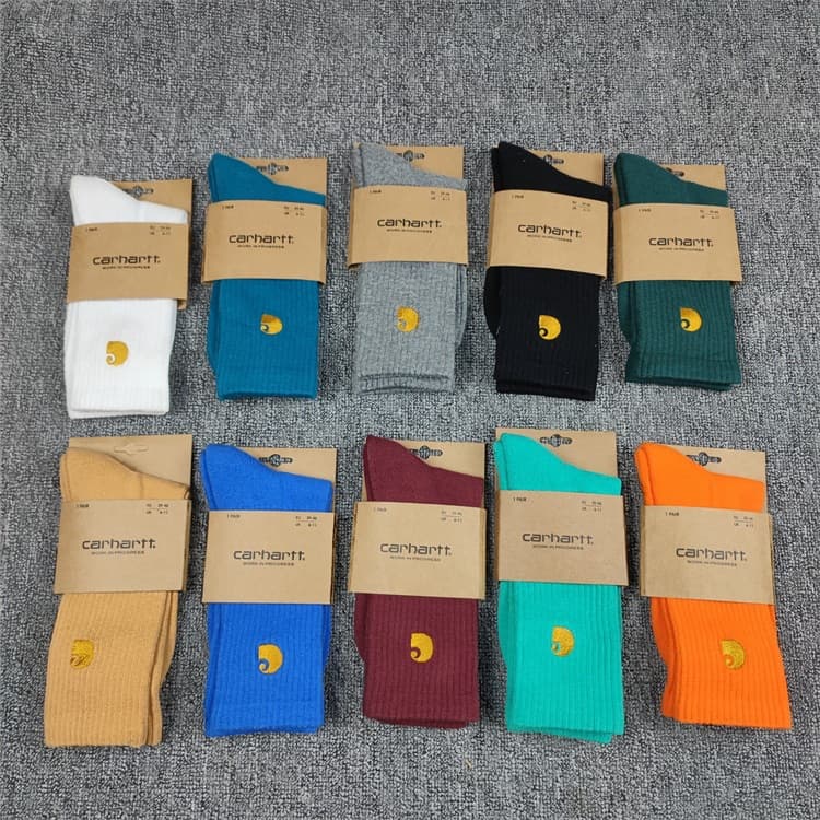 New Carhartt Socks Thick Cushioned Terry Mid-Calf Sports Socks Gold Label Embroidered Long Tube Socks Unisex Couple Socks