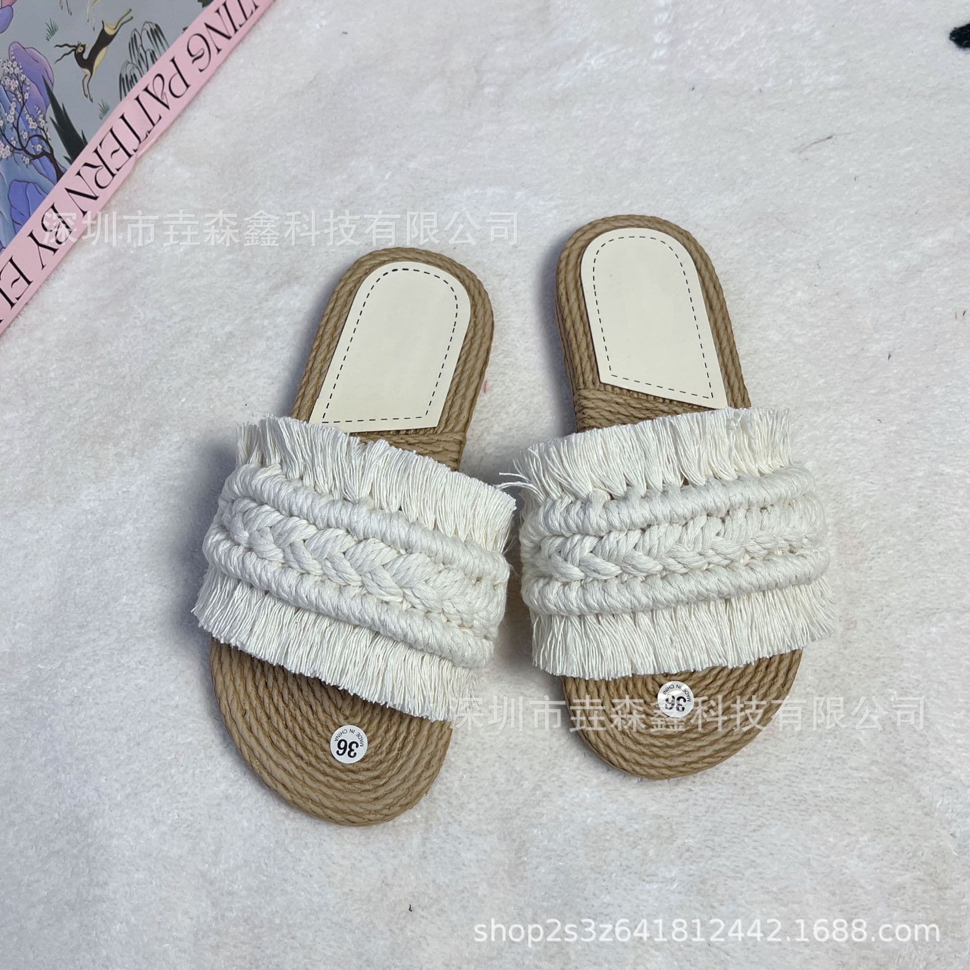 In Stock Hemp Rope Style Flat Slide Sandals for Women, Ins Style Macrame Slippers for Vacation, Home, and Outdoor Wear, Versatile Casual Sandals