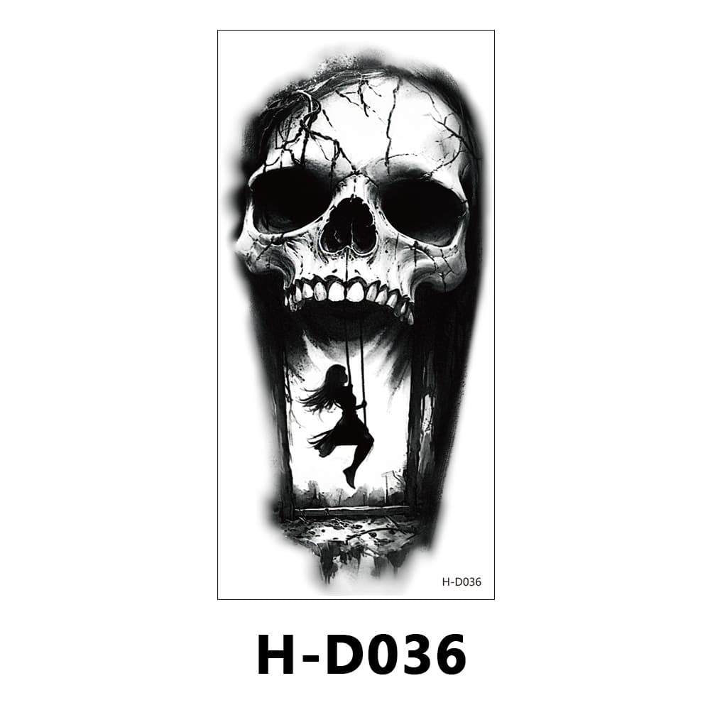 New Half-Sleeve Tattoo Sticker Church Horror Skull Personality Dark Style Waterproof Transparent Realistic Temporary Tattoo Wholesale in Stock