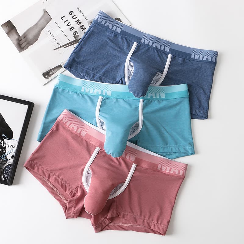 Men's Ice Silk Breathable Boxer Shorts Gun And Bullet Separation Design Flat Angle Pants Comfortable Polyester Fabric Underwear