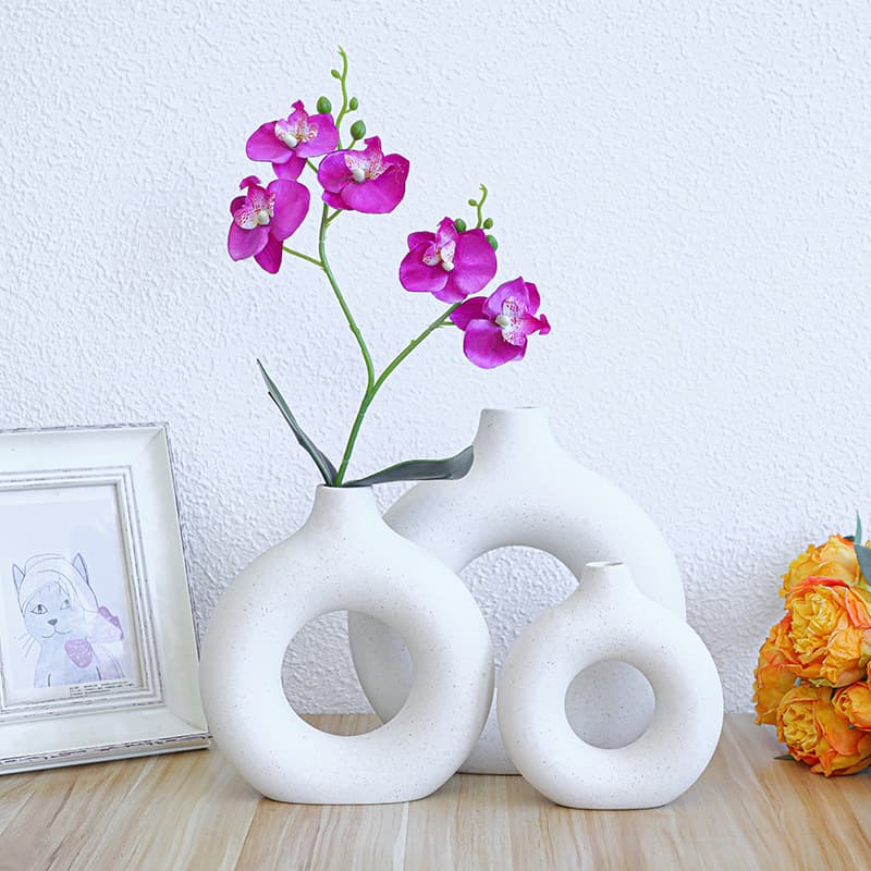Ceramic Vase Ins Circle Vase Creative Ceramic Vase White Vase Frosted Vase Flower Arrangement Cross-Border Bestseller