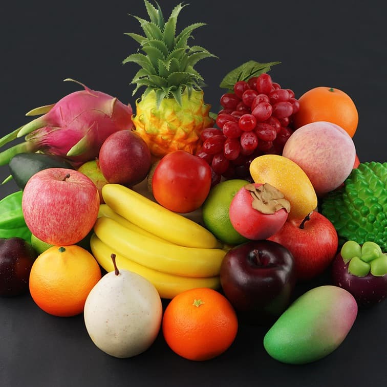 Plastic fake fruit, realistic fruit models, fake apples, lemons, grapes, bananas, home decorations, photography props, ornaments.