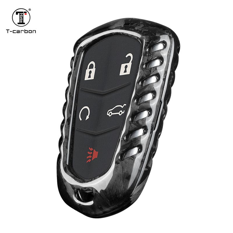 T-Carbon Forged Carbon Fiber Key Case Compatible with Cadillac XT4 CT6 ATSL Shield Logo Car Key Shell Cover