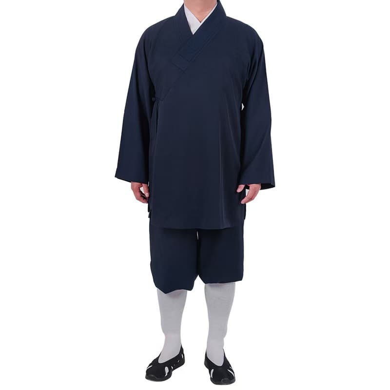Wholesale Monk Robe Spring Long Silk Taoist Diagonal Collar Short Jacket Taoist Attire Priest Suit Unisex Diagonal Collar Monk Robe Navy Blue