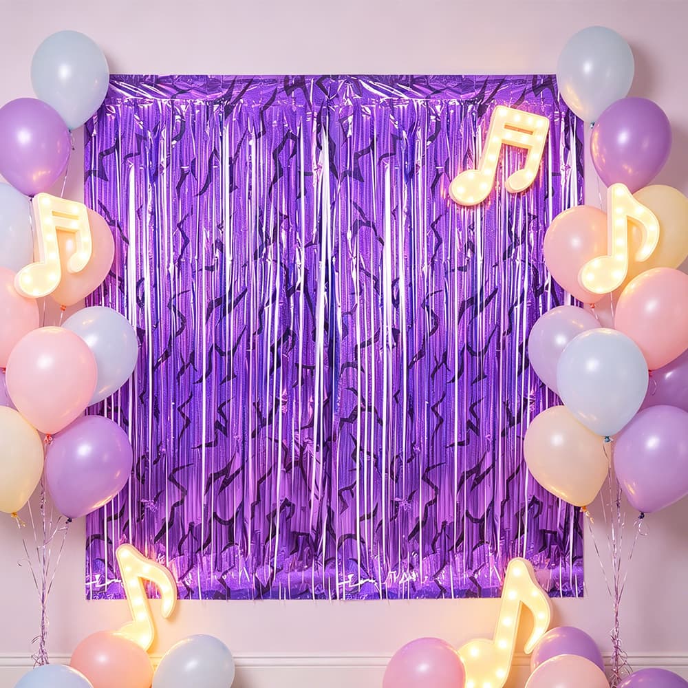 Kpop Witches Girl Group Theme Party Decoration Laser Purple Lightning Aluminum Foil Tassel Birthday Decor Rain Curtain