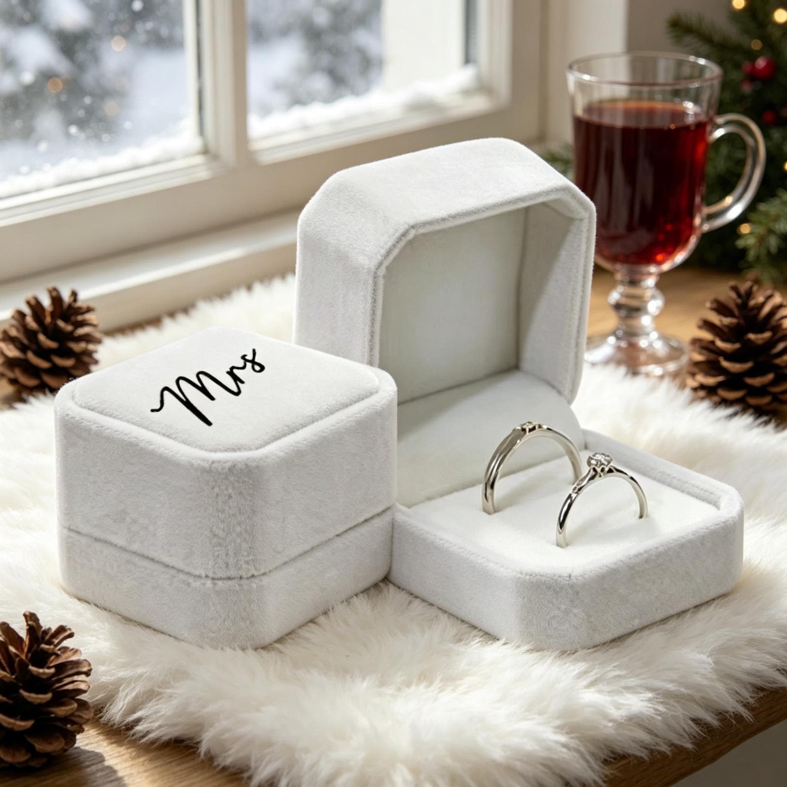 Cross-Border Hot-Selling Product: Mrs Velvet Double-Slot Ring Box, Wedding Engagement Proposal Ring Box, Logo Customizable