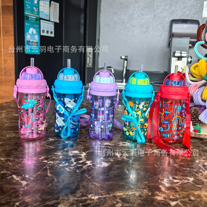 TEMU-SHEIN Flip-Top Spout Kids Water Bottle Plastic Large Capacity Student Sports Straw Cup Transparent Summer