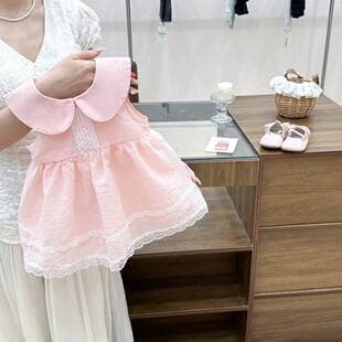 2026 New Sweet Style Girls Dress with Doll Collar Lace Pink Cake Dress Princess Dress Summer 26220