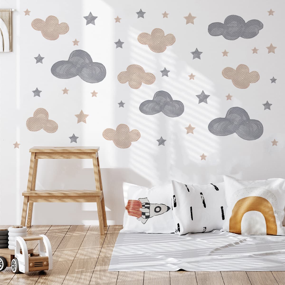 Star Cloud Warm Wall Sticker for Kids Room Kindergarten Decorative Wallpaper Self-Adhesive PVC Decal